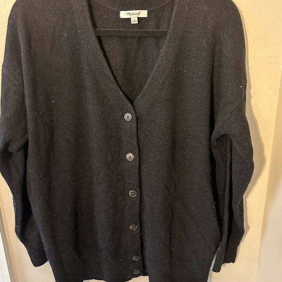 MADEWELL BLACK HARLOW V-NECK OVERSIZED MERINO WOOL BLEND CARDIGAN SIZE MEDIUM - Picture 2 of 6